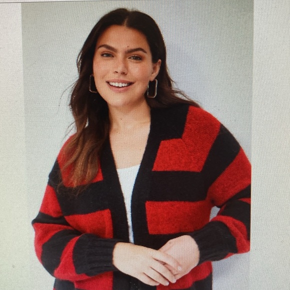 🤩NEW🤩Lane Bryant - Black & Red Stripe Cardigan Sweater /Long Sleeves 26/28 NWT - Picture 3 of 14